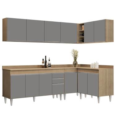 Imagem de Armário De Cozinha Modulado De Canto 6 Peças Cp32 Balcão Com Tampo Castanho/cinza - Lumil