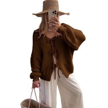 Imagem de Suéter, cardigã, SKIKYAN, gravata borboleta, tamanho grande, decote em