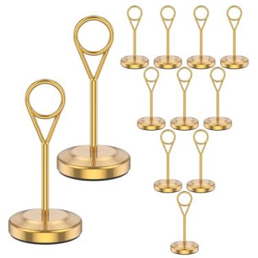 Imagem de 12 peças de suporte de número de mesa dourado, clipe dourado para recepção de casamento, festa de formatura, restaurante, escritório, casa, foto e cartão de exibição (10 cm)