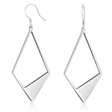 Imagem de Brincos pendentes banhados a ouro 14K para mulheres, brincos de losango leves com ganchos de alavanca, joias modernas, presentes para sua festa, casamento, uso diário, universal size, Aço inoxidável