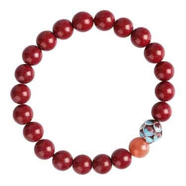 Imagem de Chiorgone Pulseira feminina de lótus cinábrio, joia espiritual Feng Shui, amuleto de boa sorte elástico com contas e detalhes de pedra do sol., 8MM, Cinábrio, Sem Pedra Preciosa