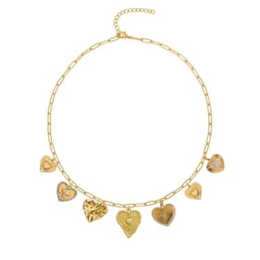 Imagem de ternotito Colar com pingente de coração em ouro 18 K multi estilo com corrente ajustável, Banhado a ouro, Sem Pedra Preciosa