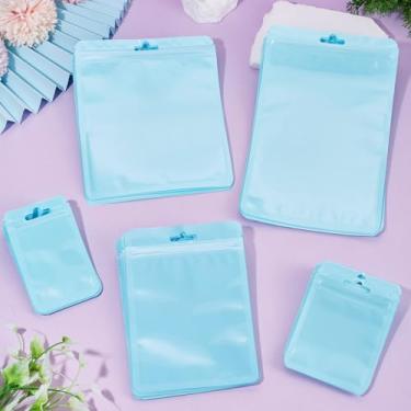 Imagem de 50 unidades de sacos de plástico com fecho de correr, 5 tamanhos, sacos de embalagem retangular, reutilizáveis, bolsa de vedação superior para joias pequenas, berloques, chaveiros, pequenos presentes