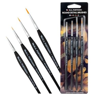 Imagem de WA Portman Conjunto de pincéis de pintura com detalhes redondos – 4 pincéis sintéticos em miniatura (#00, #0, #1, #2) com alças triangulares para miniaturas, modelos, arte de unhas, caligrafia e