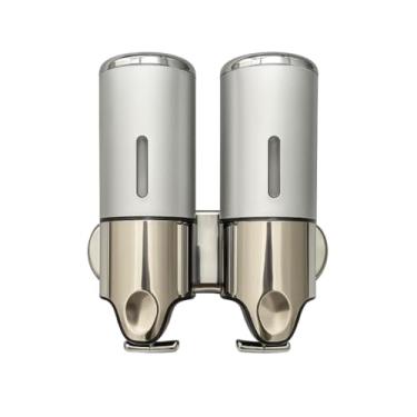 Imagem de Dispenser Parede Manual Shampoo Sabonete Alcool Gel Ideal para Banheiro Hotel Com 1, 2 ou 3 Garrafas cor Cinza dispenser sabonete liquido para Banheiro, Hotel (2 GARRAFAS)