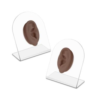 Imagem de CUPID CARE 2 peças de modelo de orelha de silicone macio com suporte de acrílico, orelha falsa flexível esquerda e direita para exibição de brincos, modelo de orelha realista para prática de piercing