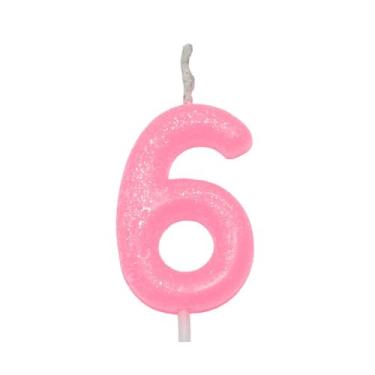 Imagem de Vela de Aniversário 6cm Candy Color Rosa Número 6 SilverFestas