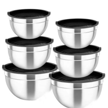 Imagem de Conjunto de 6 Bowls Tigelas de Inox com Tampa Plástica Kit - ForceInox