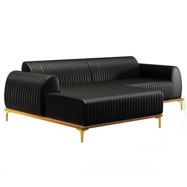 Imagem de Sofá 255cm 4 Lugares Com Chaise Esquerdo Pés Gold Molino B-159 Corano Preto - Domi