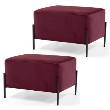 Imagem de Kit 2 Puffs Decorativos 60cm Base Aço Status C-278 Veludo Marsala - Domi