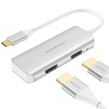 Imagem de Newmight Adaptador USB C para HDMI duplo, adaptador de monitor duplo suporta 4K @60Hz e duplo 4K @30Hz, divisor HDMI de monitor duplo para MacBook, iPad, HP, Dell, iPhone série 15/16 (prata)