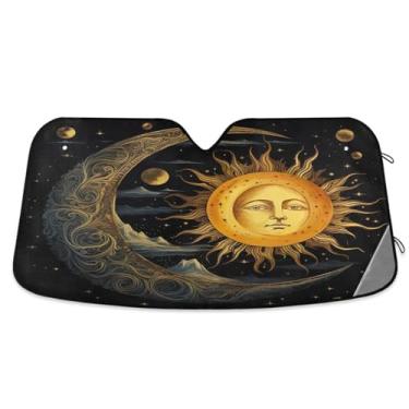 Imagem de ATTX Para-brisa de carro sol e lua 139.7 cm x 70.1 cm escudo solar universal com proteção UV, persiana de janela frontal automática dobrável para caminhões Sedans SUVs #807