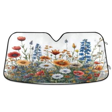 Imagem de ATTX Para-brisa de carro de jardim em aquarela 144.8 cm x 80.0 cm Protetor solar universal com proteção UV, persiana de janela frontal automática dobrável para Sedans SUVs Trucks #180