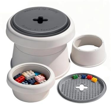 Imagem de Banco de armazenamento com tampa de placa de base, banco conversível infantil e banco organizador de brinquedos para sala de jogos, sala de estar (cinza)