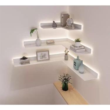 Imagem de uhyOHF Prateleiras de parede flutuantes, prateleiras de parede embutidas de LED quente de liga de alumínio com emissões de luz, prateleiras de exibição de ferro montadas na parede (branco - 60 x 20 cm