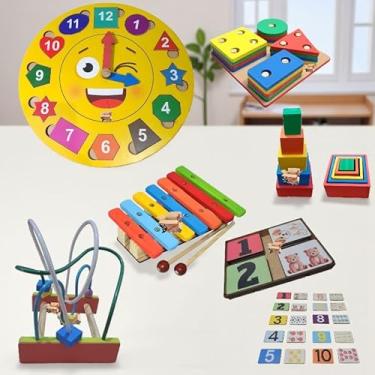 Imagem de Mega Kit Atividades 6 Brinquedos Pedagógicos Educativos Em Madeira MDF - Primeira Infância