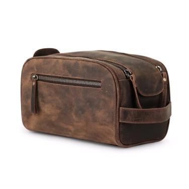 Imagem de KomalC Kit Dopp de couro genuíno unissex – Bolsa de higiene pessoal multiuso para viagem, Bronze envelhecido, 1 zíper clássico
