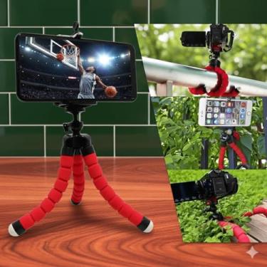 Imagem de Tripé Flexível para Smartphone e Câmera, Suporte Ajustável com Pernas Articuladas, Compatível com Celular e DSLR, Portátil e Versátil (vermelho)