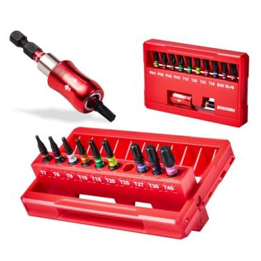 Imagem de Geinxurn Conjunto de 22 peças de pontas de chave de fenda de impacto, aço S2 magnético de 2,5 cm Phillips/quadrado/Torx/pontas com ranhuras, suporte de broca de impacto com caixa de armazenamento