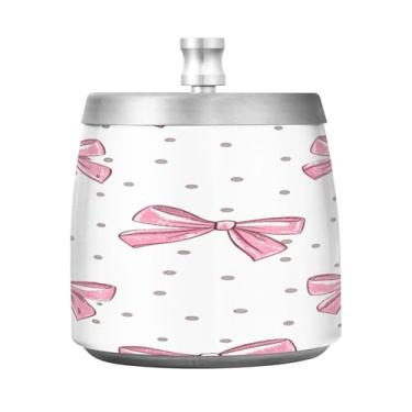 Imagem de Qilmy Cinzeiro Bow Pink de aço inoxidável com tampa - Cinzeiro de cigarro à prova de vento sem cheiro sem fumaça para casa, escritório, carro, pátio, varanda (uso interno e externo)
