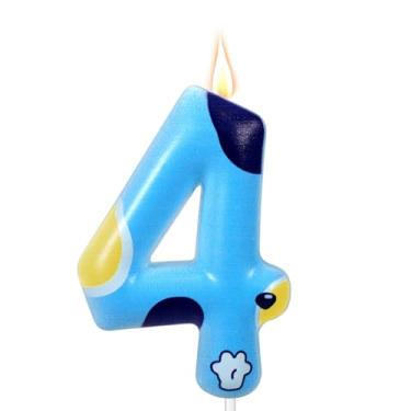 Imagem de Vela com número de aniversário de pata de cachorro azul, velas fofas de aniversário com tema de pata de cachorro, decoração de bolo de aniversário para meninos e meninas (número 4)