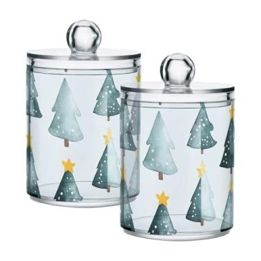 Imagem de Qilmy Qtip Suporte de 400 ml, pote de armazenamento de boticário de plástico transparente com tampa, dispensador de recipiente de banheiro para bola de algodão, cotonete, fio dental, pacote com 2