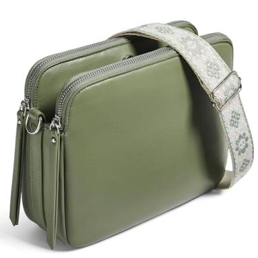 Imagem de Yarnic Bolsa transversal feminina moderna de couro sintético com alça ajustável e zíper antirroubo, Verde oliva