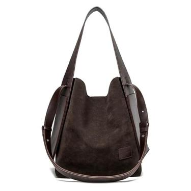 Imagem de Bolsa feminina retrô de couro fosco para mulheres, bolsa carteiro de ombro de grande capacidade, Marrom-escuro, One Size