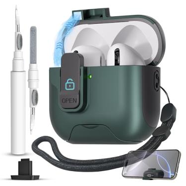 Imagem de Capa para AirPods 4 com trava segura, trava magnética automática com função de suporte de telefone, kit de limpeza de capa protetora rígida à prova de choque para Apple AirPod capa de 4ª geração 2024