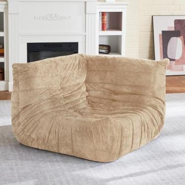 Imagem de HABUTWAY Cadeira Bean Bag, cadeiras de espuma viscoelástica para adultos, cadeira de canto lareira, sofá de canto preguiçoso para sala de estar, quarto, dormitório, escritório (Cáqui)