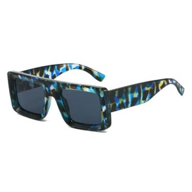 Imagem de Óculos de Sol Femininos Retro Tartaruga, Estilo Masculino, Versáteis e Casuais, Proteção UV400 (Leopardo Azul)