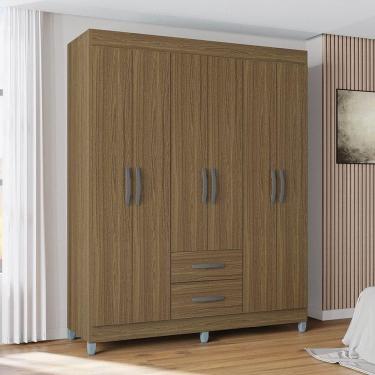 Imagem de Guarda Roupa Casal Com 6 Portas E 2 Gavetas Atenas Poquema Castanho