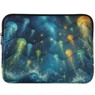 Imagem de Capa protetora personalizada azul marinho para laptop com água-viva elegante para MacBook Pro, capa protetora para computador de 14 polegadas, capa universal para notebook de 13 a 14 polegadas