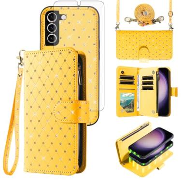 Imagem de Compatível com Samsung Galaxy S23 Plus S23+ 5G capa carteira com zíper protetor de tela celular alça transversal flip flip porta-cartões capa de telefone para S23plus 23S + S 23 23+ SM-S916U mulheres