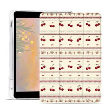 Imagem de AdorableWhimsy Linda capa de cereja para iPad Air de 13 polegadas M3/M2 (2025/2024) com suporte para lápis, flor estética feminina, design vintage, suporte de três dobras, capa protetora de couro