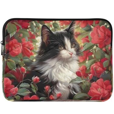Imagem de Capa para notebook com estampa de flores e gatos com pintura para Macbook Pro 14 polegadas, universal, 13 a 14 polegadas, capa fofa