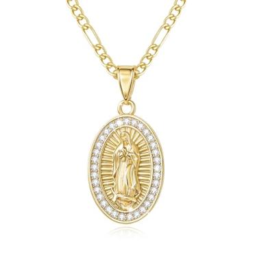 Imagem de TERDENVOEN Colar de presente católico virgem maria para mulheres, colar com pingente de Guadalupe banhado a ouro 14K Mãe Maria, zircônia cúbica Virgem de Guadalupe Charm Lady of Guadalupe joia