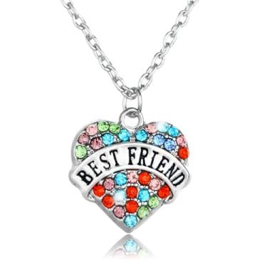 Imagem de Colar com pingente de coração de strass para melhor amigo, presente de aniversário, presente de amizade, One Size, Aço inoxidável, Sem Pedra Preciosa