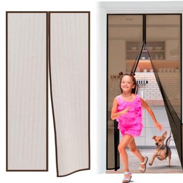 Imagem de PUREVACY Tela magnética para porta de tela 96 x 203 cm. Tela de porta de malha de poliéster café com ímãs. Rede mosquiteira magnética para porta. Porta de tela mosquiteira magnética