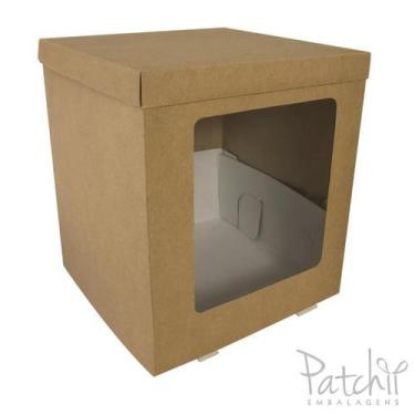 Imagem de Caixa para bolo alto cor kraft 26x26x30cm com 1 unidade patchii - PATC