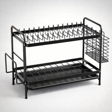 Imagem de Escorredor de Louça Preto Fosco 2 Andares  Alta Capacidade com Bandeja