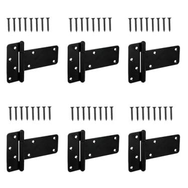 Imagem de Pubotlu Dobradiças de porta em T, dobradiça em T resistente, dobradiças T-Gate, dobradiças de alça de portão, ferragens forjadas pretas para cercas de madeira, porta de celeiro, portas de galpão (15