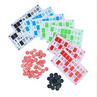 Imagem de Jogo bingo 90 pedras de madeira numeradas cartela marcadores - Imporie