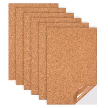 Imagem de ADLABLD 6 peças de folha de cortiça fina 1 mm adesivo para porta-copos de cortiça, folhas retangulares autoadesivas de 30 x 20 cm para artesanato, projetos de bricolage, decoração de parede