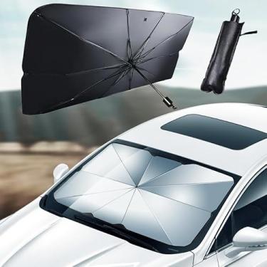Imagem de Guarda-sol de para-brisa, protege o carro de raios solares e danos causados pelo calor, mantém fresco e protege o interior, para-sol de carro para-brisa para estacionamento, viagens e armazenamento de
