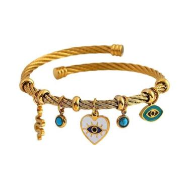 Imagem de Pulseiras De Coração De Cobra Com Olho Grego Em Ouro Esmaltado Para Mu