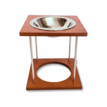 Imagem de Comedouro para Cachorro Elevado 20cm Inox e Madeira - Keezy, Tigela 20