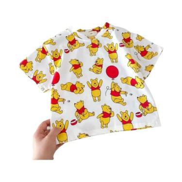 Imagem de Camiseta De Algodão Infantil Com Estampa De Desenho Animado, Manga Cur