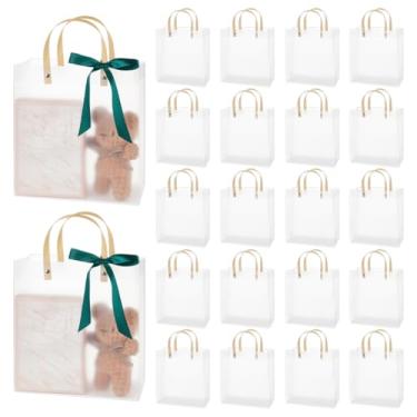 Imagem de BENECREAT Pacote com 24 sacos de presente de plástico transparente com alças, 22 x 24 x 10 cm, sacos de presente de PVC transparentes para lembrancinhas de festa de aniversário de casamento, inclui