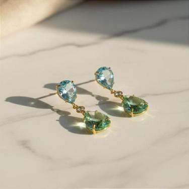 Imagem de Brinco Due Gocce em Ouro 18k com Ametista Verde e Topázio Sky - no-bra
